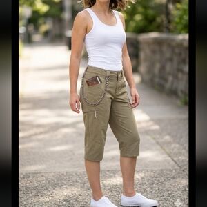 Olive Green Cargo Capris with large side pocket 16 inches wide